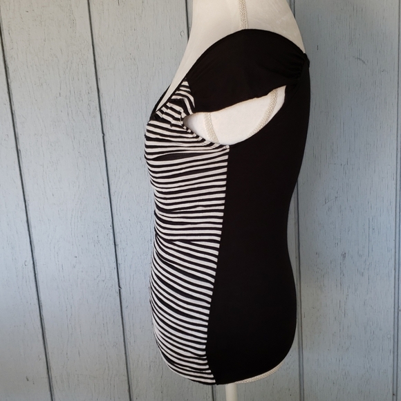 Striped Tee AB Studio Ruffle Top Stripes Black and White Ruffles - Picture 2 of 9